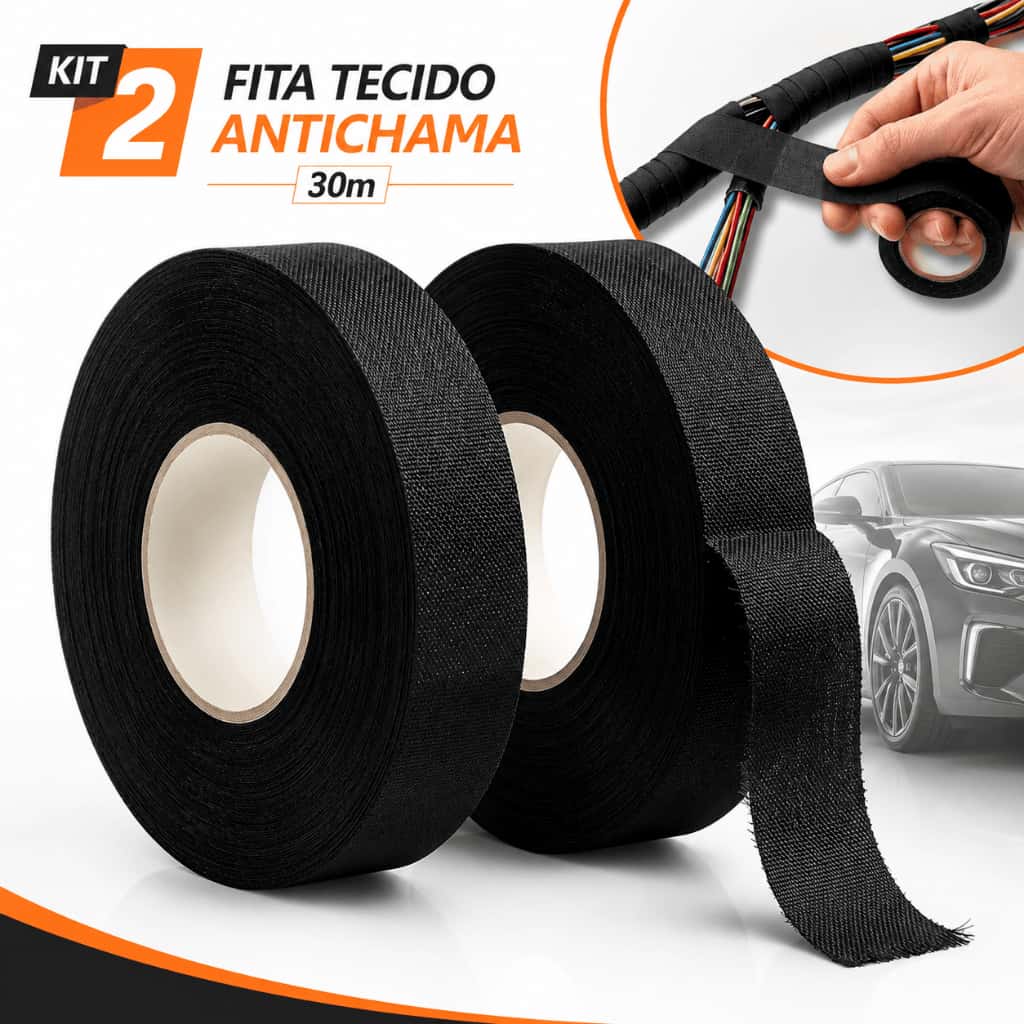 Kit 2 Fita Isolante Tecido Lonada Antichama 30m Para Chicote Automotivo Fios e Cabos, imagem 1 de 1