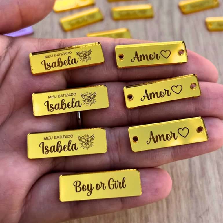 Tag Retangular Personalizada Em Acrílico Com Nome Logo 3x1 cm Etiqueta Aplique, imagem 1 de 1