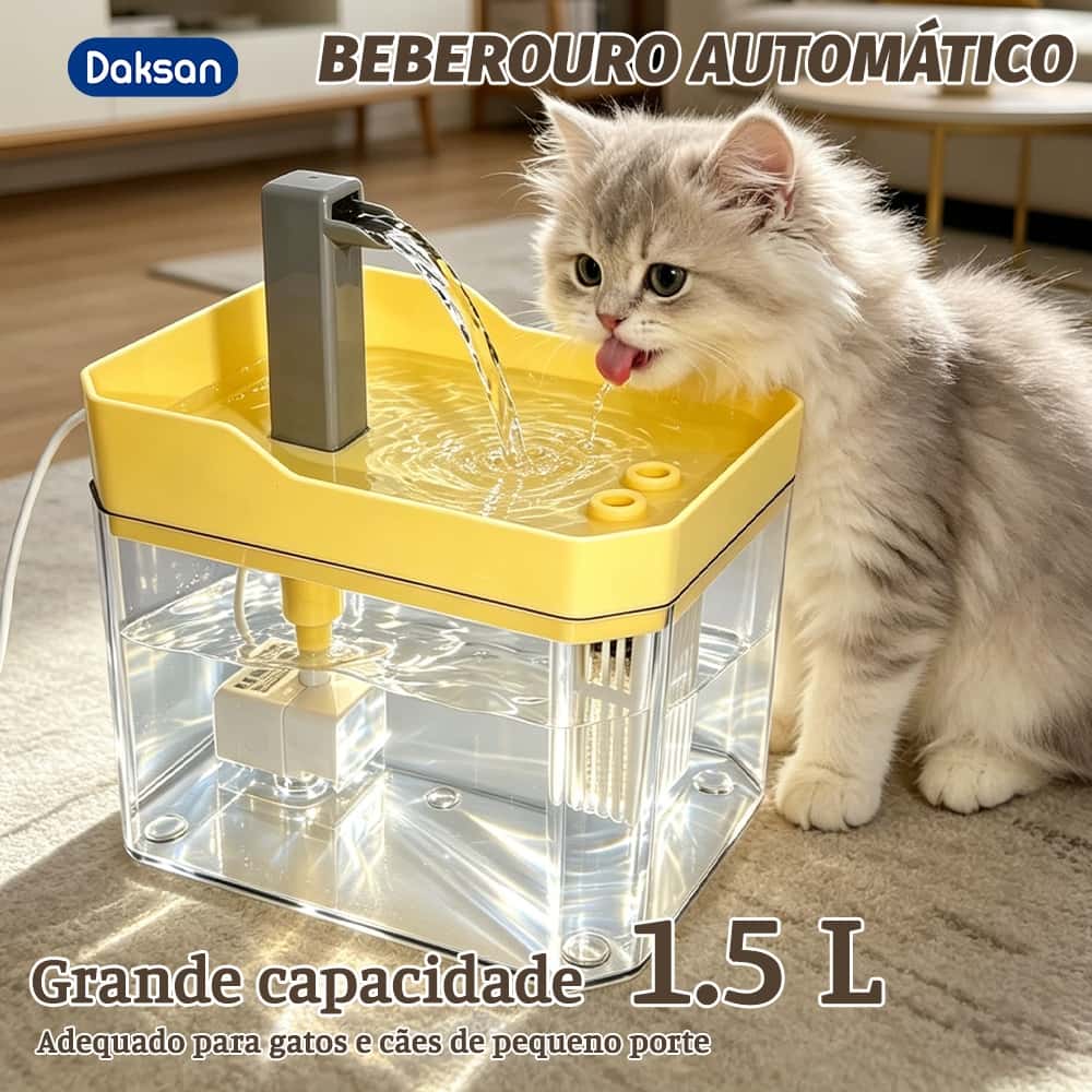 Bebedouro Automático Para Gatos com Filtro Fonte de Água Circulante USB Silencioso 1500ML, imagem 1 de 1