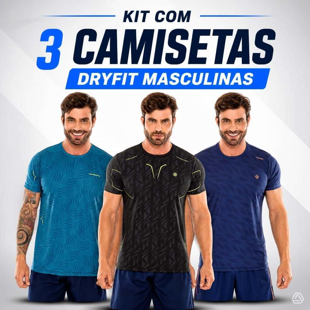 Kit 3 Camisetas Dry Fit Masculino Academia e Treino Com Proteção UV., imagem 1 de 1