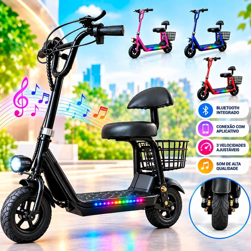 Patinete Elétrico Infantil Com Banco Assento de 350W 18KMH 10KM 80KG 8 Inch Pneus, imagem 1 de 1