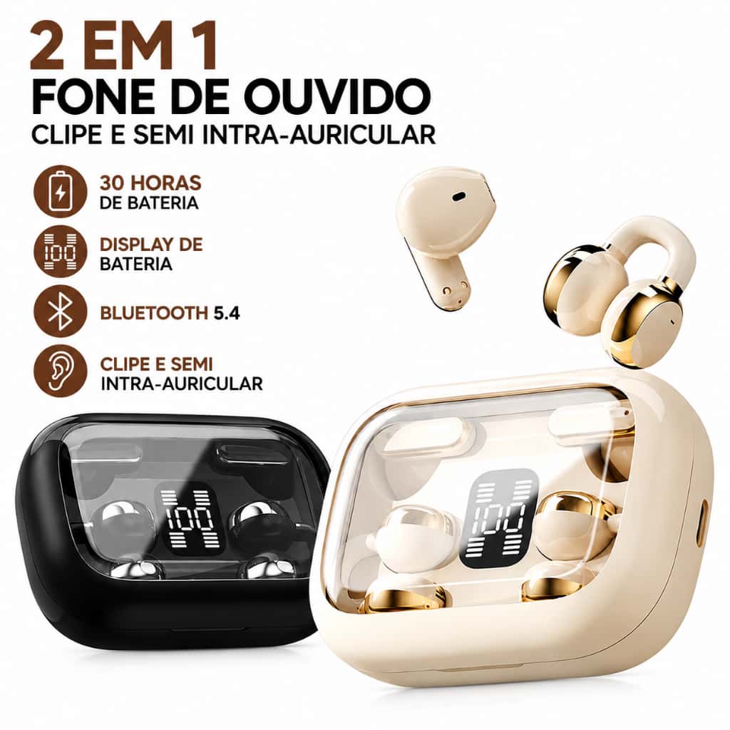Fone de Ouvido Bluetooth 5.4 Sem Fio TWS Quatro Fones Display LED Redução Ruído Esportivo Pronta Entrega, imagem 1 de 1