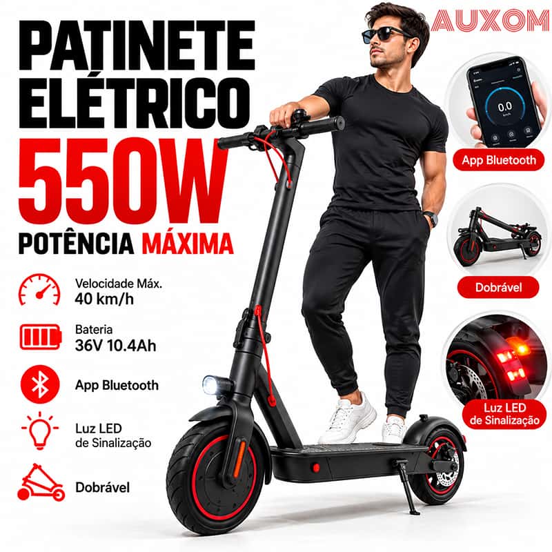 AUXOM Patinete Elétrico Scooter 550W Dobrável com App Bluetooth e Luz LED de Sinalização, imagem 1 de 1