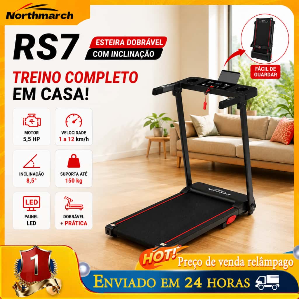 Esteira Elétrica Dobrável Portátil com Bluetooth Inclinação e Velocidade Ajustável Braços de Apoio, imagem 1 de 1