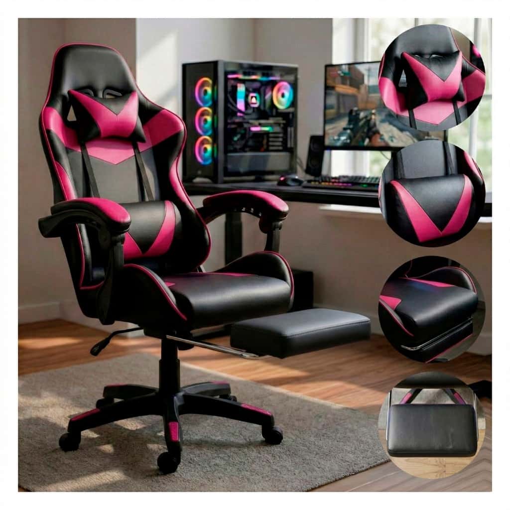 Cadeira Gamer Jogos e Escritório Reclinável Ergonômica Em Couro Pu Com Apoio Para Pés Confortável, imagem 1 de 1
