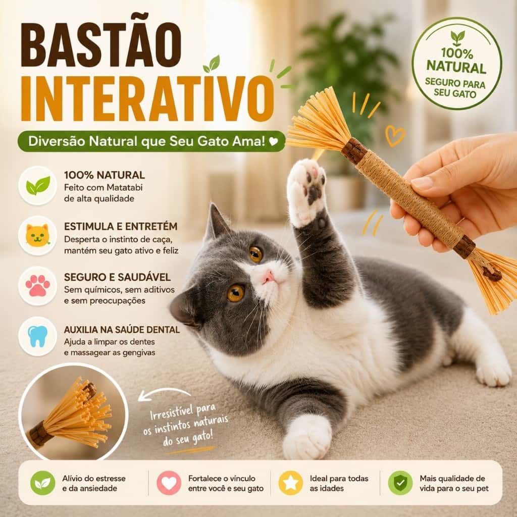 Bastão Mordedor Natural para Gato – Alívio do Estresse e Saúde Bucal, imagem 1 de 1