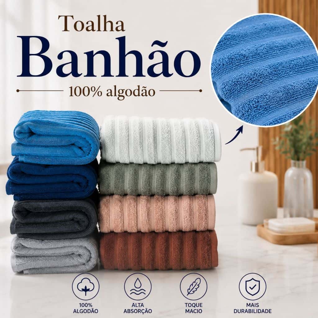 Toalha Banhão Gigante E Rosto 100% Algodão Alta Absorção Toque Macio Aveludada Enxuga Bem Wave Habitat, imagem 1 de 1