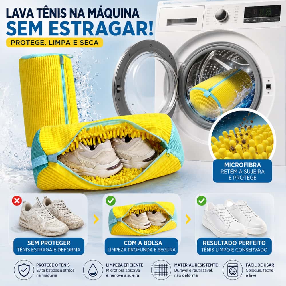 Saco para Lavar Tênis na Máquina Bolsa Protetora de Sapatos com Zíper em Microfibra, imagem 1 de 1