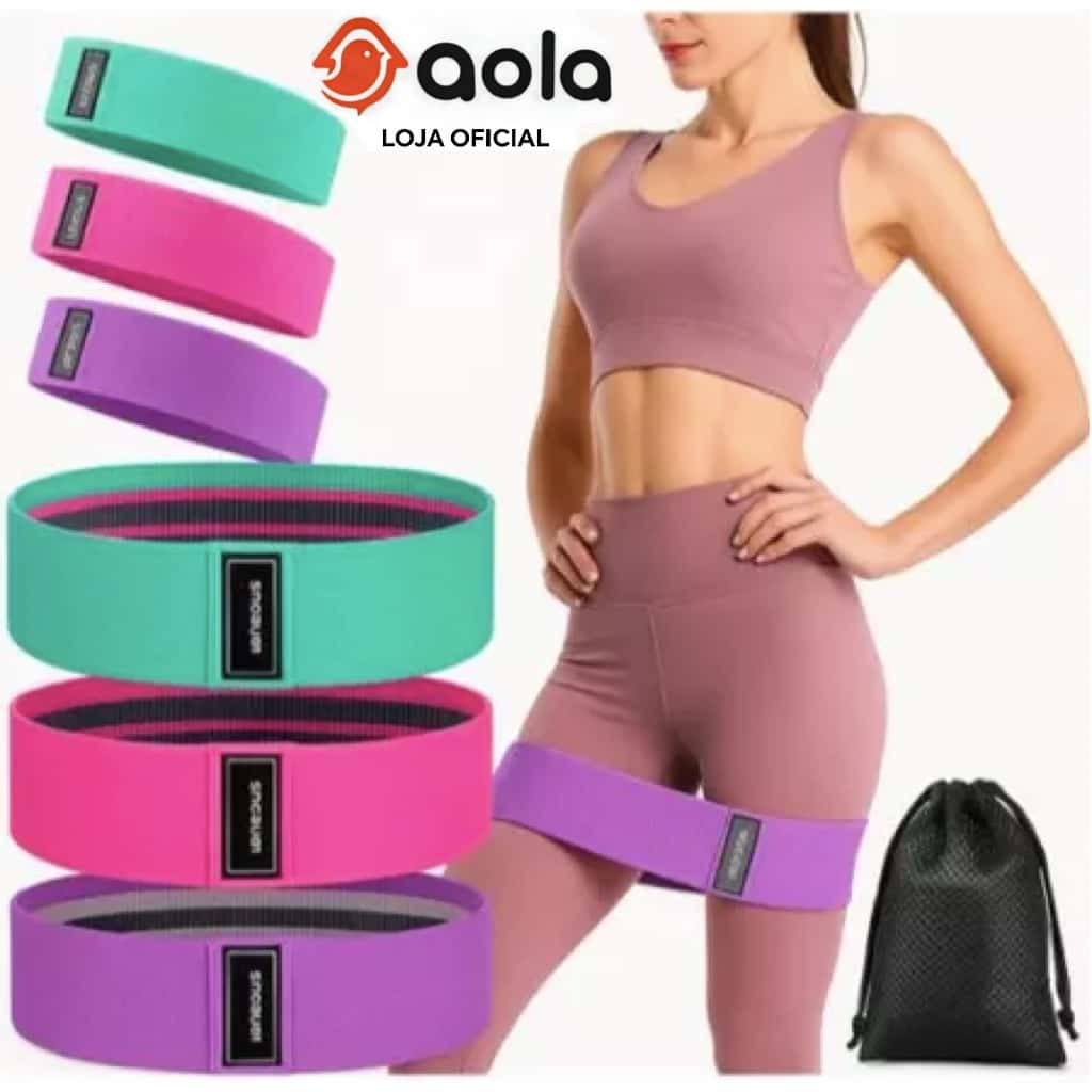 Kit 3 Faixas Elásticas de Tecido Treino Yoga Resistentes Confortáveis e Antideslizantes, imagem 1 de 1