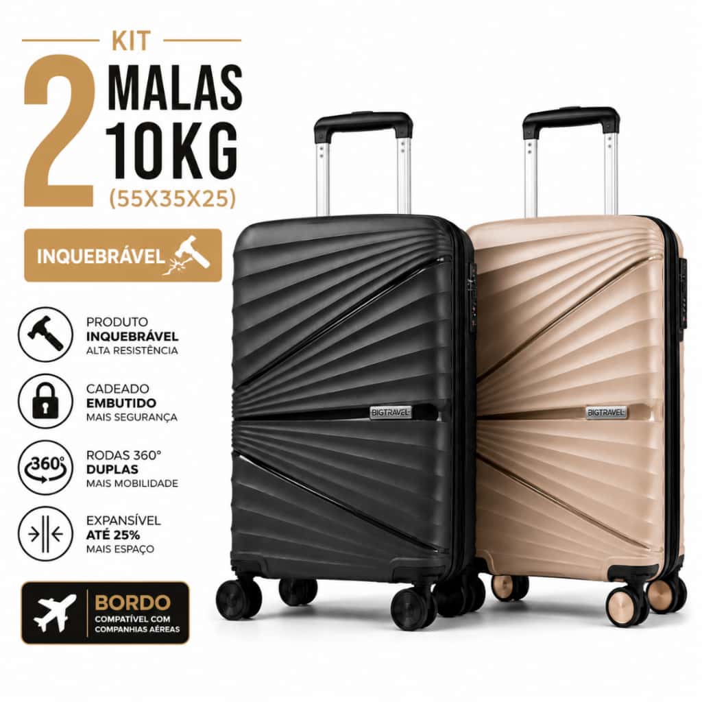 Kit 2 Malas Casal 10Kg Com Extensor Viagem Giratória Anti-Furto Abs Férias, imagem 1 de 1