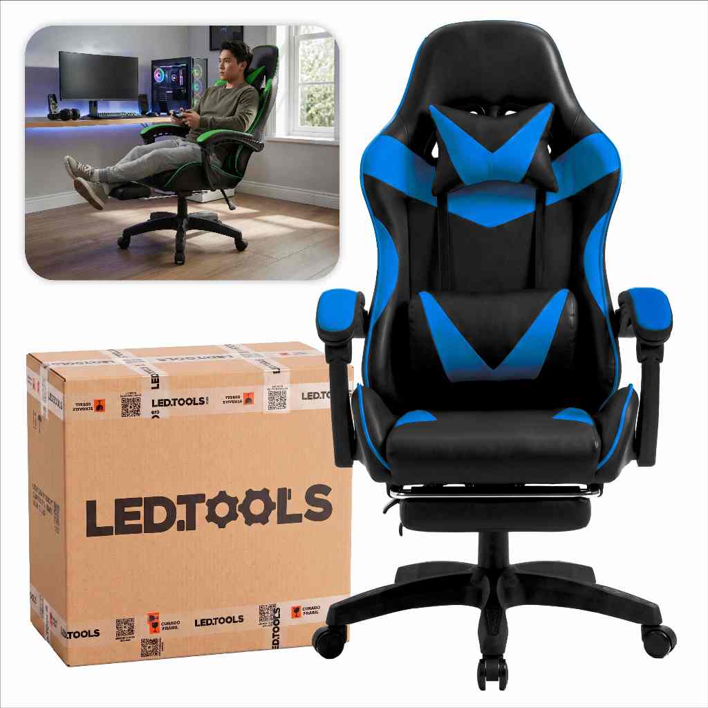 Cadeira Gamer E Escritorio Ergonômica Tecido Em Couro Encosto Regulável Com apoio Para Pés, imagem 1 de 1