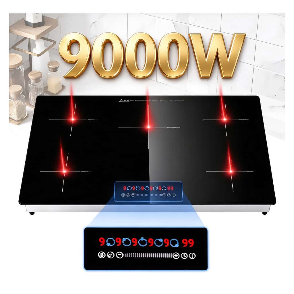 Cooktop Fogão Elétrico de Indução 5 Bocas Zona Flexível 9000W Embutir Função Boost Temporizador Trava Criança, imagem 1 de 1