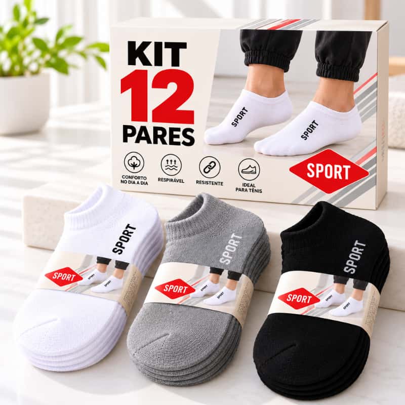 Meia Masculina Soquete Cano Curto Kit 3, 6 ou 12 Pares Branca Cinza Preta Adulto Menor Preço, imagem 1 de 1