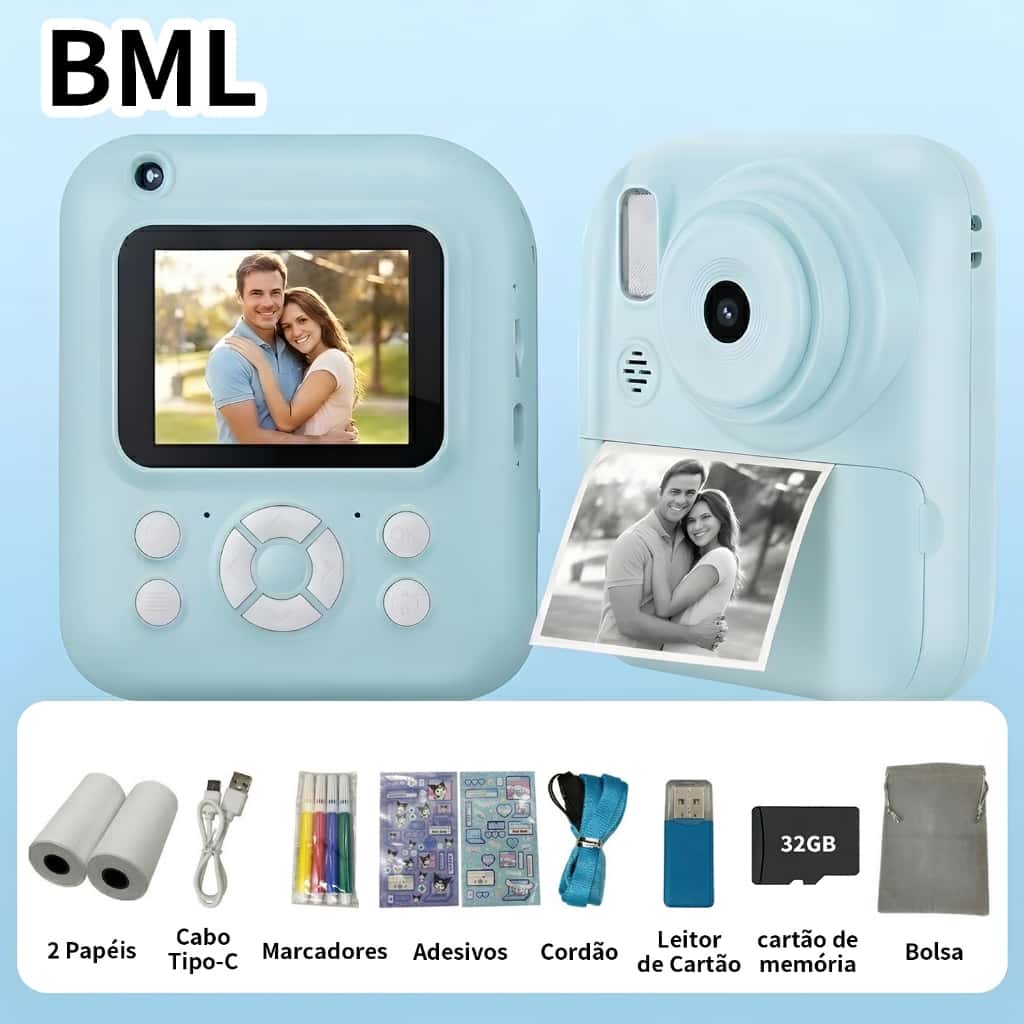 BML Câmera De Impressão Instantânea Infantil Vídeo Fotografia Digital HD Impressora Térmica com Cartão de 32GB-2.4“Tela, imagem 1 de 1
