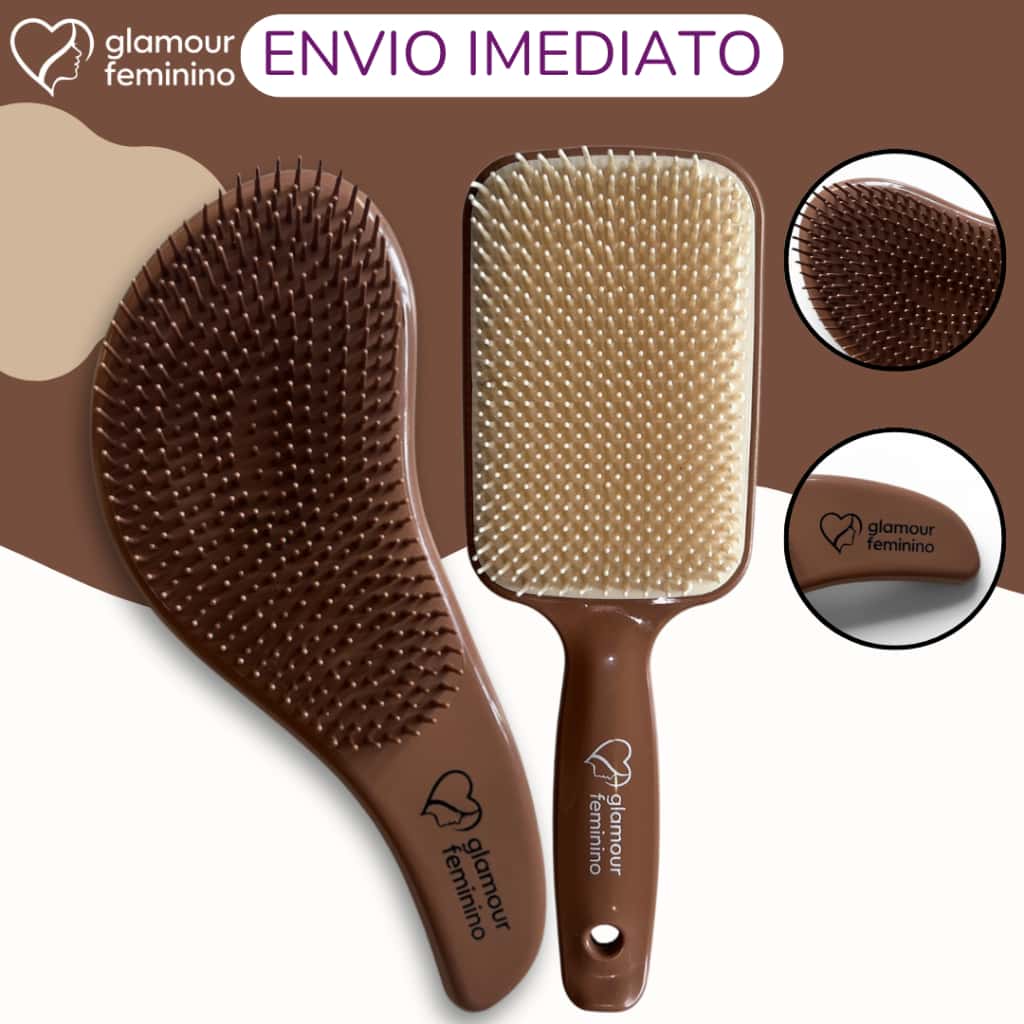 Kit 1 Escova Raquete Premium + 1 Escovas Mágicas Premium - Anti Frizz - De Desembaraçar Cabelo - Glamour Feminino, imagem 1 de 1