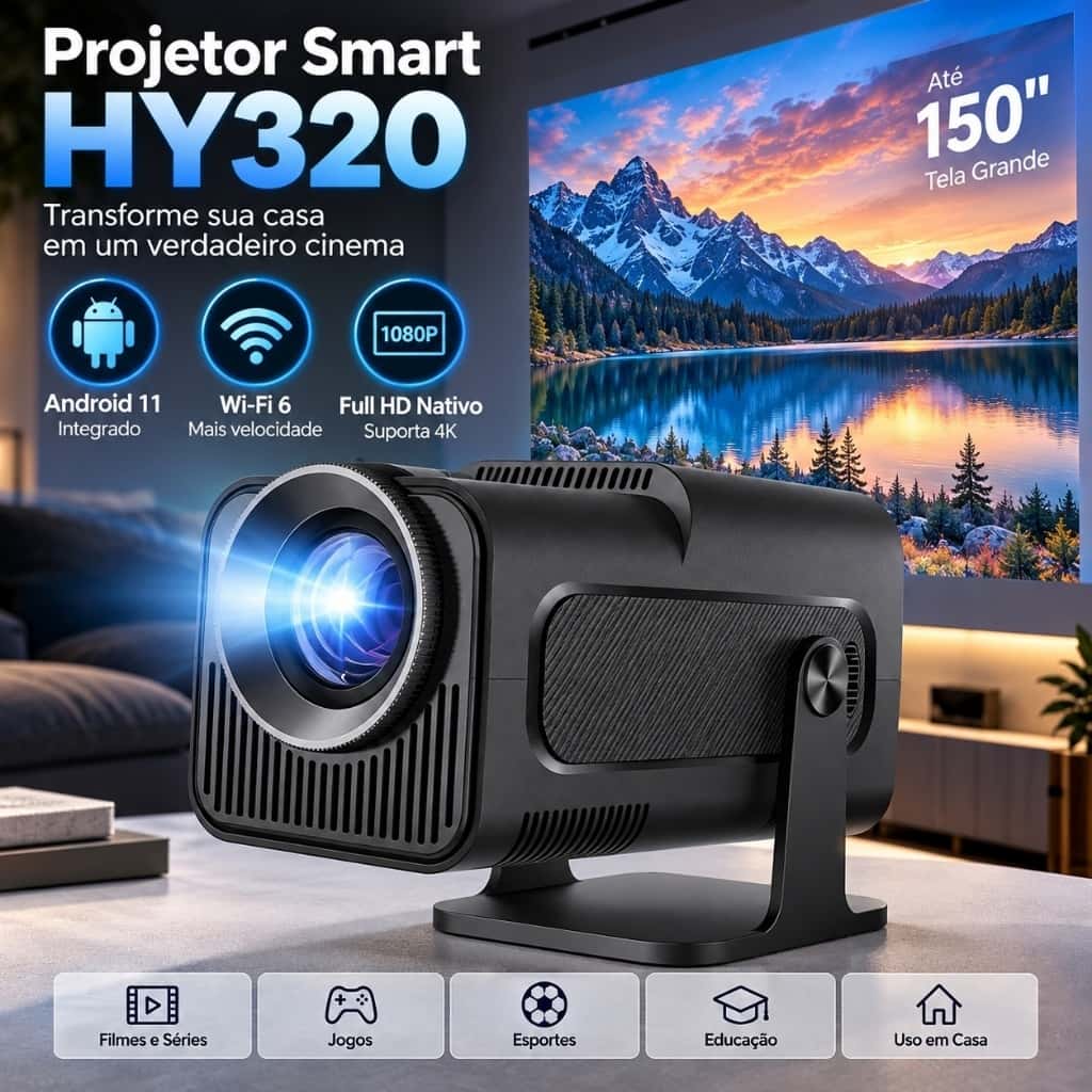 Projetor de Imagem na Parede Para Celular HY320,4K Portátil Full HD Nativo 1080p WiFi Bluetooth Suporta Rotação 150-180°, imagem 1 de 1