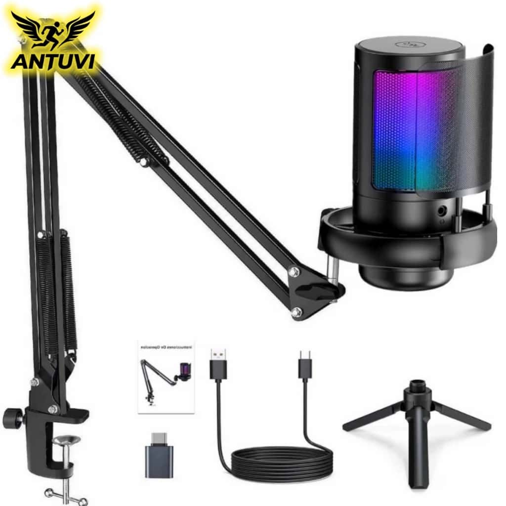 Microfone Condensador Cardioide USB RGB Profissional para Games e Lives com Tripé, imagem 1 de 1