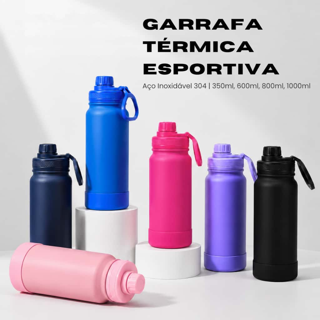 Garrafa Térmica Alça Academia Inox 350ml/600ml/800ml/1000ml, imagem 1 de 1