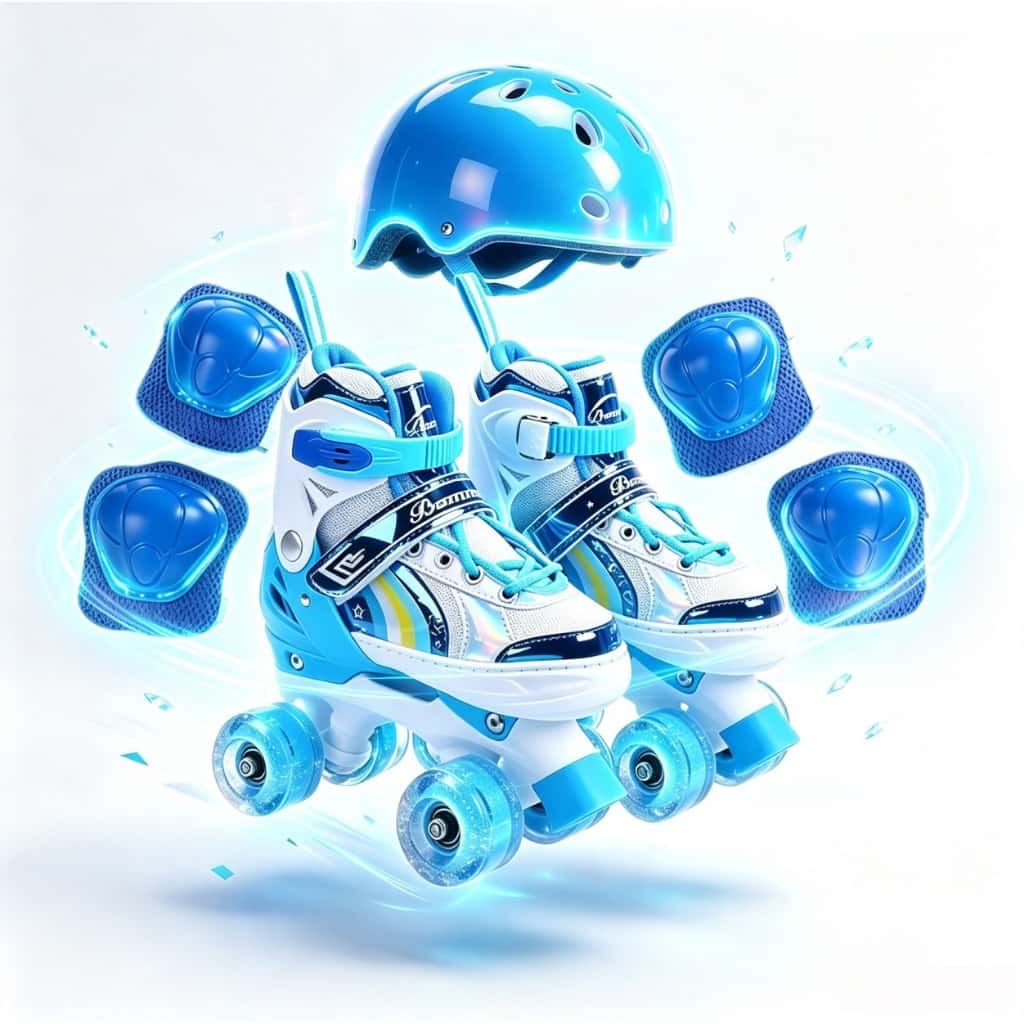 Patins Infantil De 4 Rodas Meninos Freios Azul Ajustável Com Led e kit Proteção, imagem 1 de 1