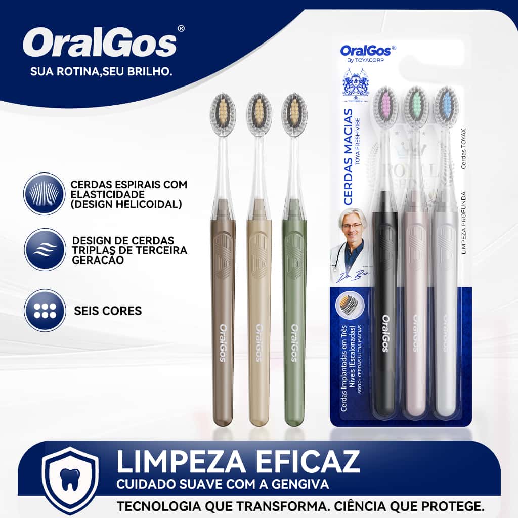 OralGos Escova Dental Azeitona,Cerdas Espirais Elásticas, Limpeza por Anéis Concêntricos, imagem 1 de 1