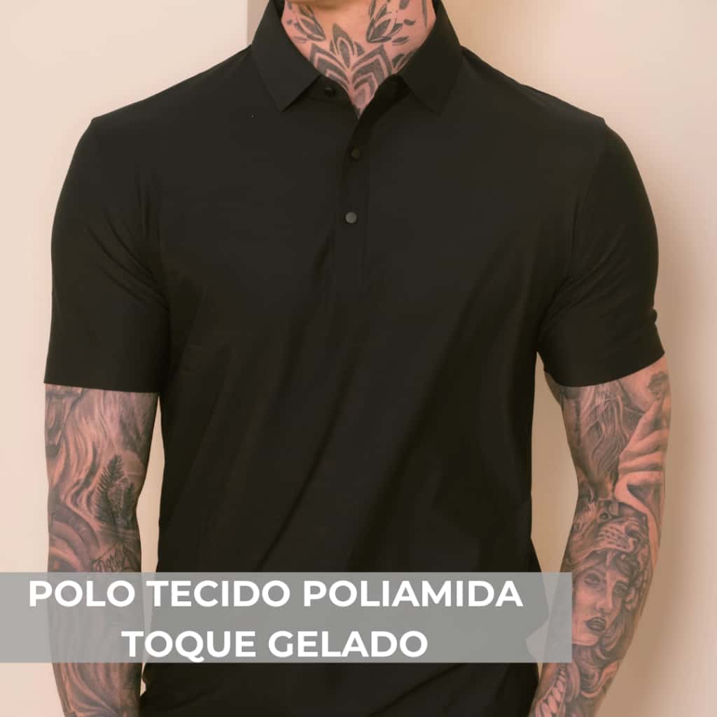 Camisa Polo Poliamida Premium Camiseta Masculina com Gola e Botao Tecido Gelado Elastico Sem Costura, imagem 1 de 1