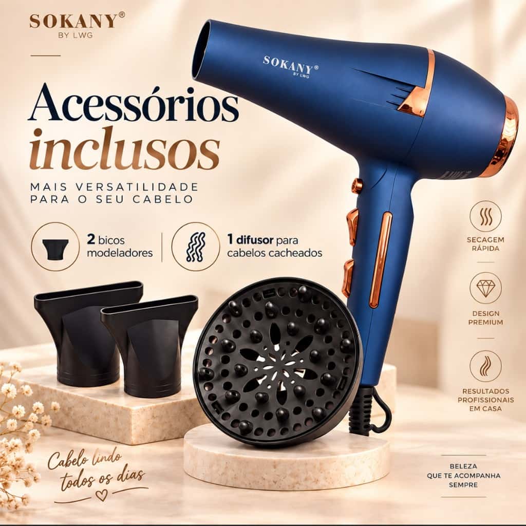 Secador De Cabelos Com Difusor Profissional  Leve Bicos Portátil, imagem 1 de 1