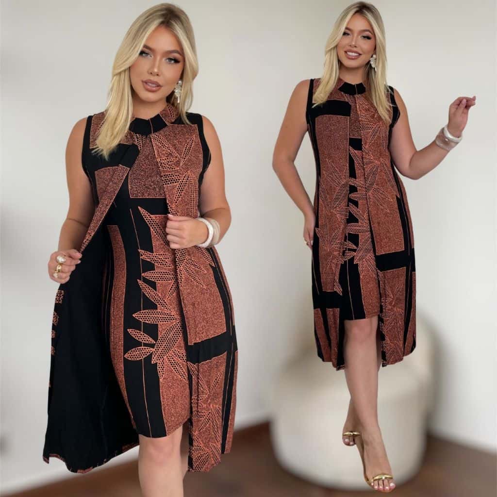 Vestido Feminino Viscolycra Estampado Com Transpassado Casual Confortável Plus Size, imagem 1 de 1