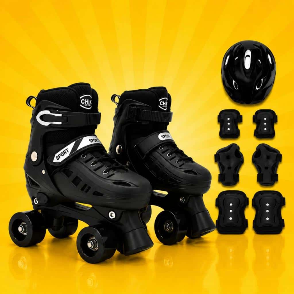 Patins 4 Rodas Quad Tamanho Regulavel 29 até 40 Rosa, Azul e Preto + Bolsa + KIT DE PROTEÇÃO COMPLETO, imagem 1 de 1