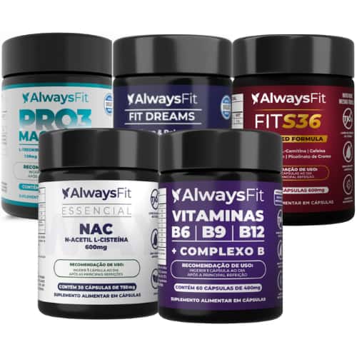 Kit NAC + Pro3Magnésio + Complexo B + FitS36 + FitDreams AlwaysFit - 5 Suplementos - 240 Cápsulas, imagem 1 de 1
