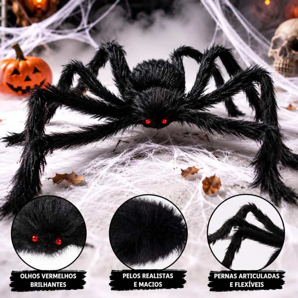Aranha Peluda Grande 120cm Decoração Halloween Enfeite De Festa Articulável Pelúcia Porta Dia Das Bruxa, imagem 1 de 1
