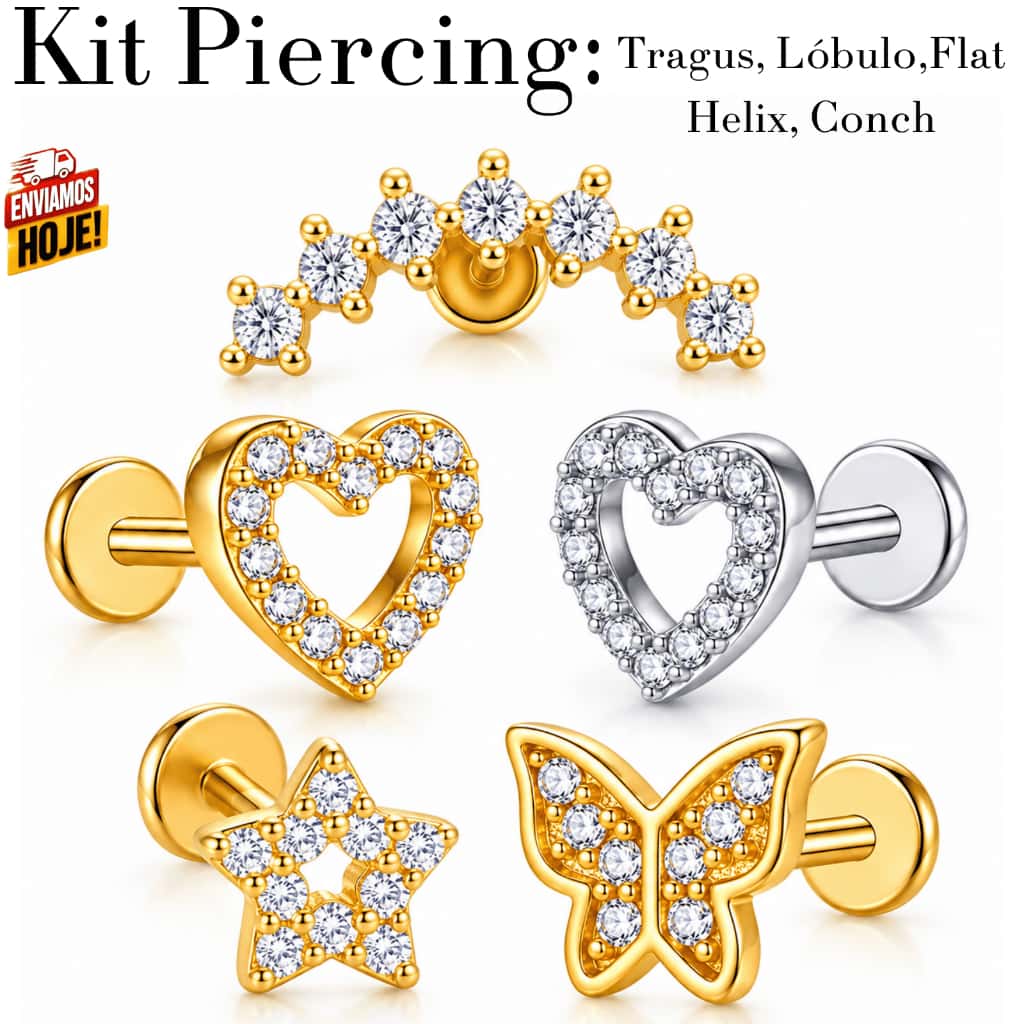 Piercing Tragus Aço Inox com Zircônia Helix Flat Conch Lóbulo Labret Brinco Feminino Masculino Alta Qualidade Premium, imagem 1 de 1