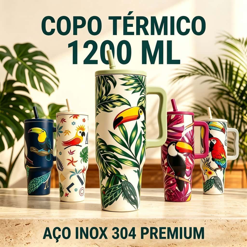 Copo Térmico 1200ml Aço Inoxidável, Parede Dupla Isolado a Vácuo, Tampa com Canudo Premium e Alça Portátil, imagem 1 de 1
