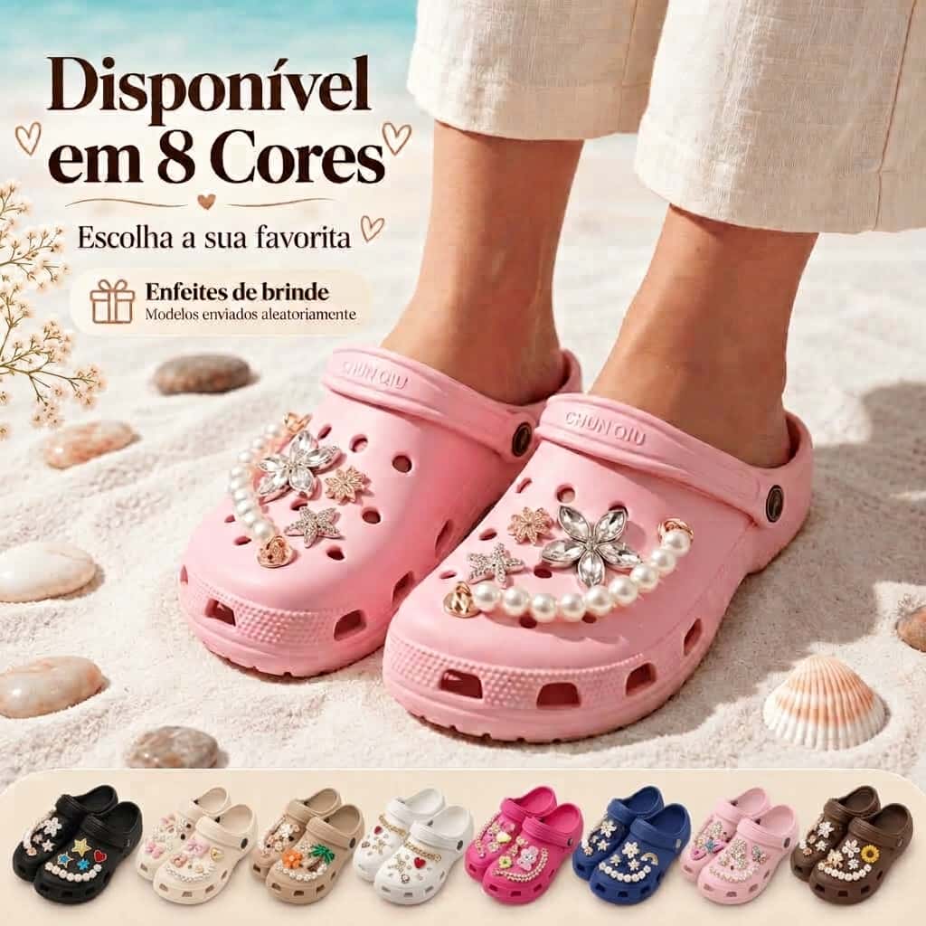 Babuche Feminino Nuvem Plataforma EVA Macia Sandália Decorada Bótons Pingentes Pérola Strass Confortável Moda Tendência, imagem 1 de 1