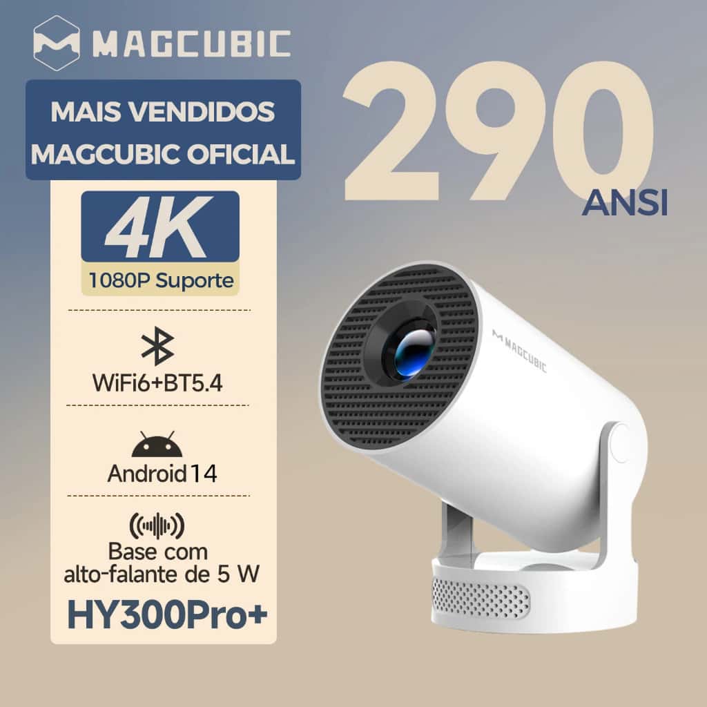 MAGCUBIC HY300 Pro+ Projetor Portátil Android WiFi6 290ANSI 4K 1080P Suporte Giratório 180° BT5.4, imagem 1 de 1
