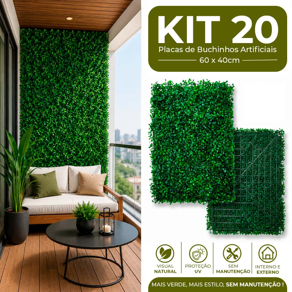 Kit Placas 40x60 Buchinhos Grama Artificial Jardim Vertical Parede Verde Muro inglês, imagem 1 de 1
