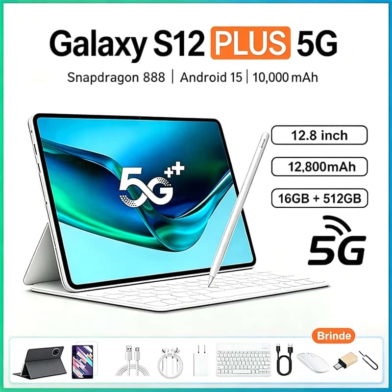 Galalxy S12 Plus -12.8"inch 16GB+512GB Android 16 12,800mAh Snapdragon 888 Combo com Teclado e Mouse, imagem 1 de 1