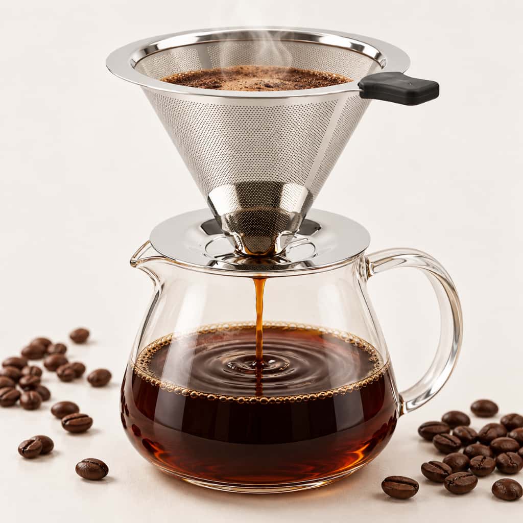 Coador Filtro De Café Inox 103 Grande Garrafa Térmica Reutilizável Sem Papel Aço 304 Silicone, imagem 1 de 1
