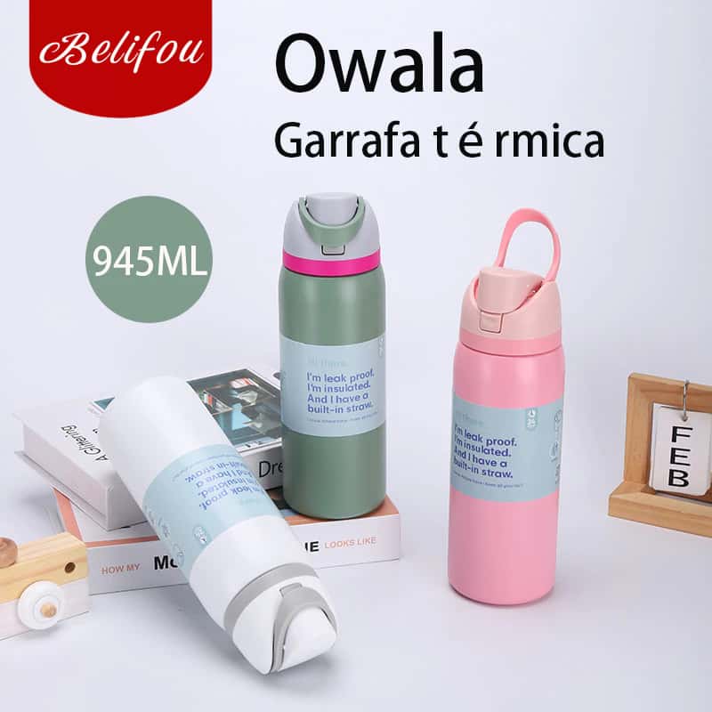 Belifou Garrafa Térmica Owala De 32 Oz Para Esportes E Condicionamento Físico Ao Ar Livre, imagem 1 de 1
