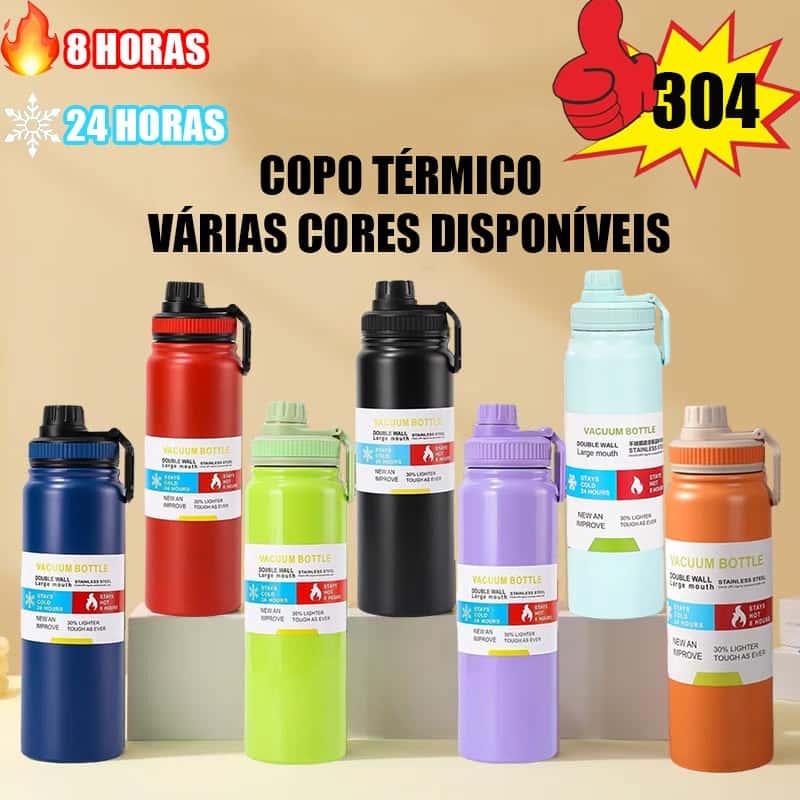 Garrafa Térmica 800ml/1000ml Inox Aço Inoxidável Para Bebida Gelada e Quente alça esportiva, imagem 1 de 1