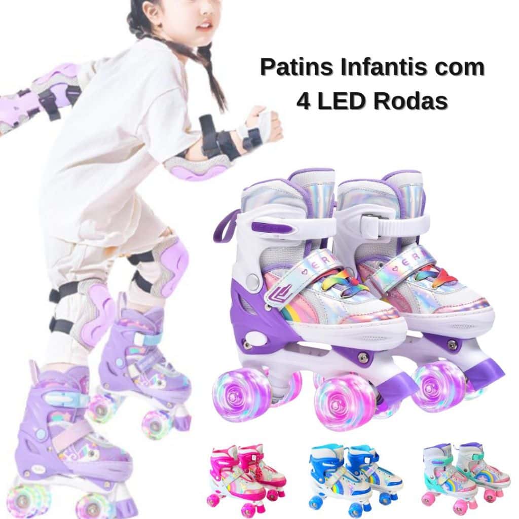 Patins Infantil 4 Rodas LED Ajustável Velcro Seguro Antiderrapante Presente Menina Menino, imagem 1 de 1