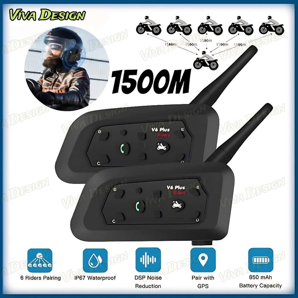 V6 Plus Mais Fone De Ouvido Intercomunicador De Capacete De Motocicleta Bluetooth Com Interfone BT De 1500M, imagem 1 de 1