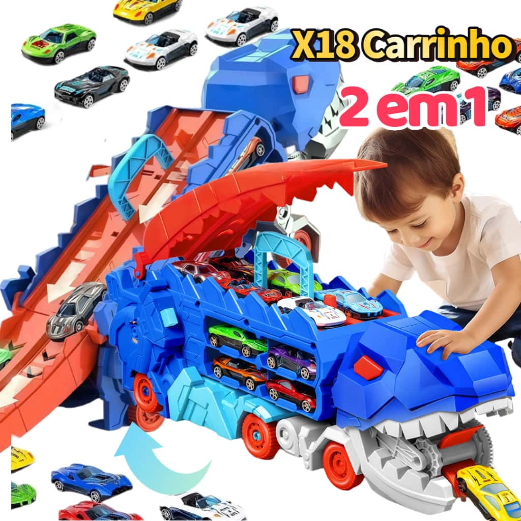 Medoosi Infantis Grande Brinquedo Carros De Pista Dinossauro Caminhão +18 Carrinho Kit /Monster Truck Transformes 2 em 1, imagem 1 de 1