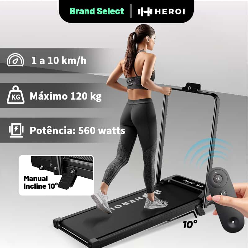 HEROI Esteira elétrica (1-10 km/h), Inclinação Ajustável, Suporta Até 120 kg, Motor 560W Senyap, imagem 1 de 1