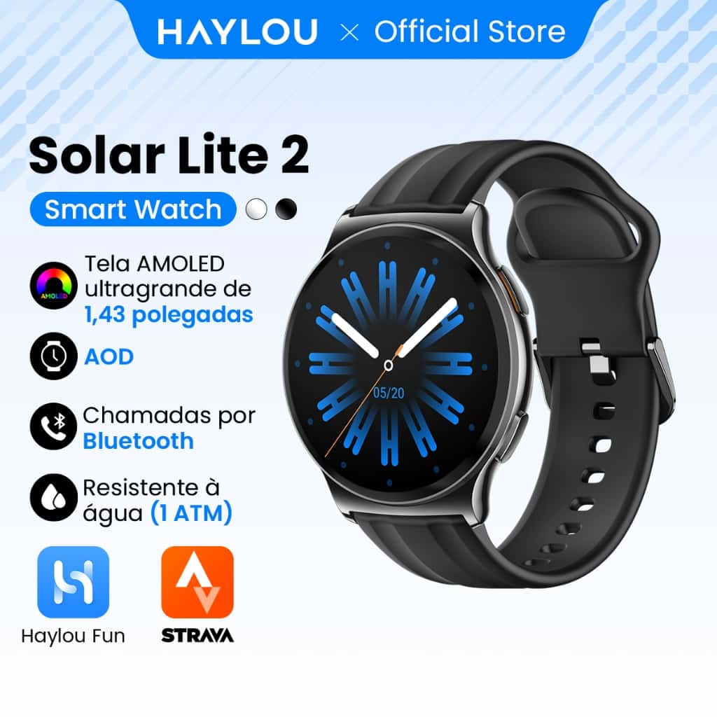 Haylou Solar Lite 2 Smartwatch Relogio Esporte Correndo Ritmo AMOLED AOD 1ATM Bluetooth 5.4 Masculino Feminino, imagem 1 de 1