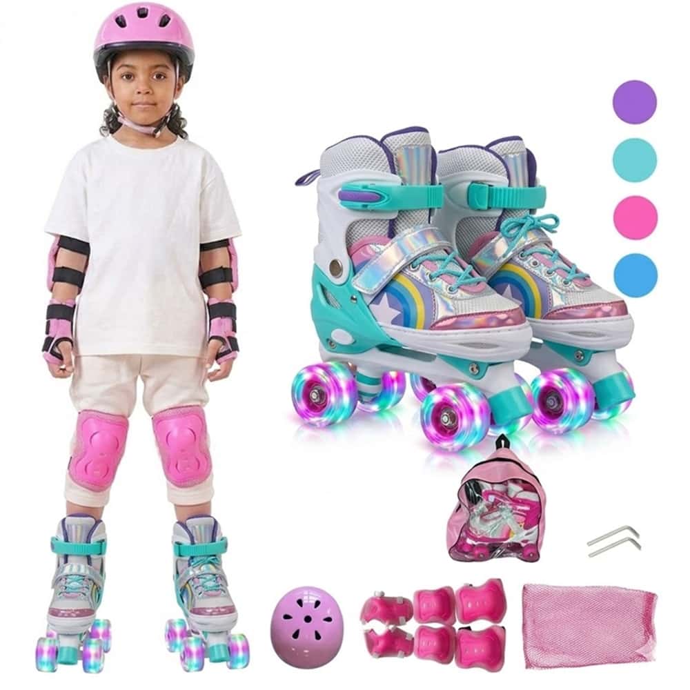 Patins Infantil Ajustável - Rodas LED Kit Proteção c/ Capacete Fibra Carbono e Espuma ABS 3cm, imagem 1 de 1