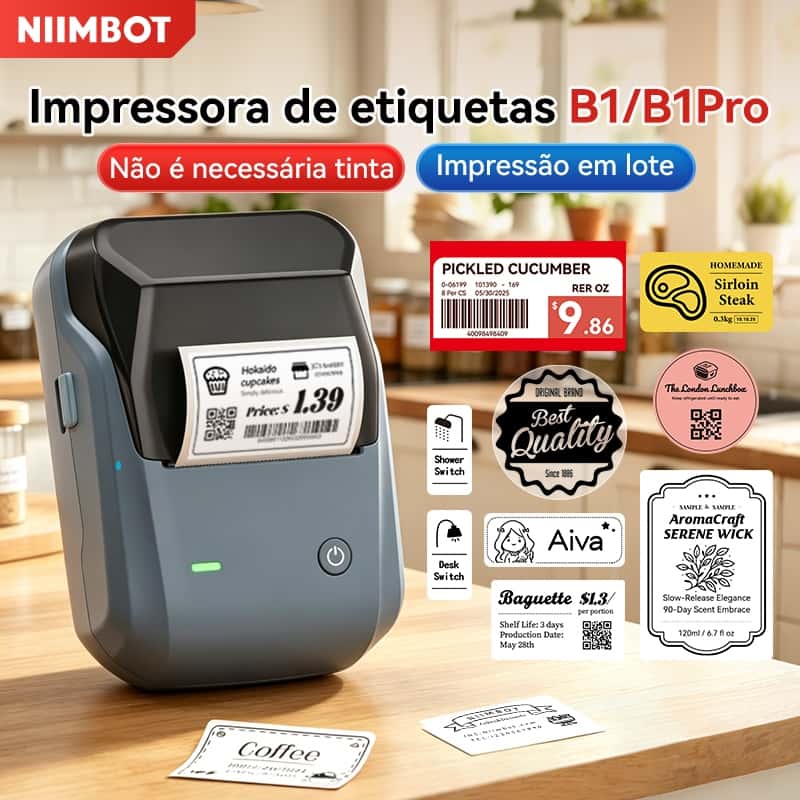 NIIMBOT B1/B1Pro Impressora de Etiquetas Portátil Bluetooth Preço Criador de Etiquetas Adesivas Sem Tinta, imagem 1 de 1
