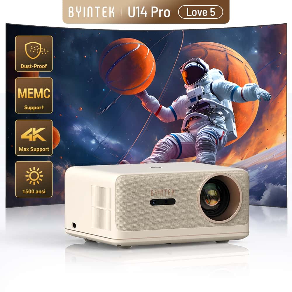 Projetor BYINTEK U14 Pro Love 5 1500 ANSI 1080P Full HD 4K HDR10 MEMC Auto Focus Keystone Android 11, imagem 1 de 1