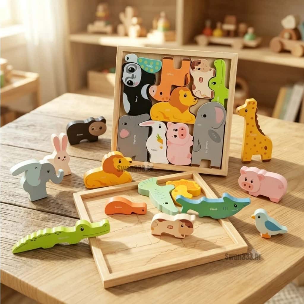 Brinquedo Quebra Cabeça Educativo Montessori Tabuleiros C/ Pinos Animais Dinossauros de encaixe formas, imagem 1 de 1