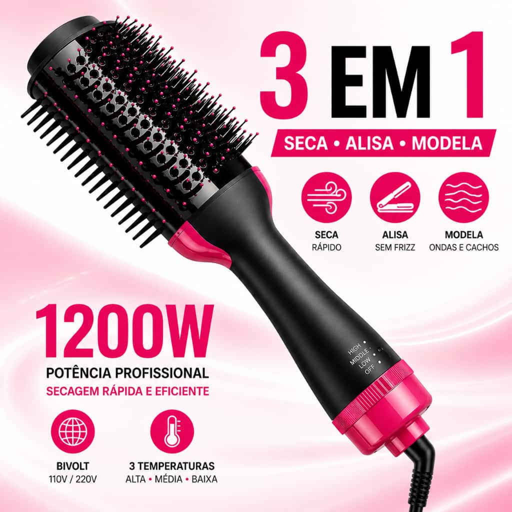 Escova Secadora 110/220v Alisador Elétrica Escova de ar quente Modeladores de cabelo Com 3 Em1 Hair, imagem 1 de 1