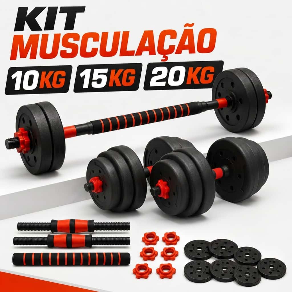 Kit Musculação 2 em 1 Halteres Ajustáveis 10/15/20kg Converte Barra para Academia em Casa, imagem 1 de 1